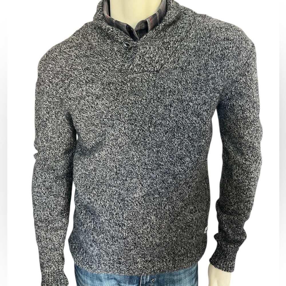 Penfield Black and Gray wool Knit sweater with front button and collar sz medium